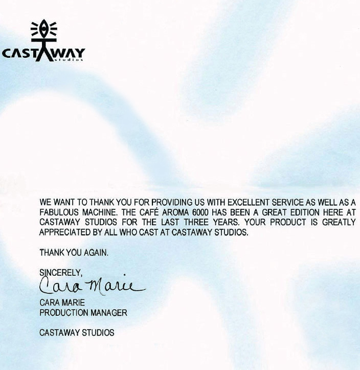 Super testimonial from Castaway Studios on our Coffee Delivery Services